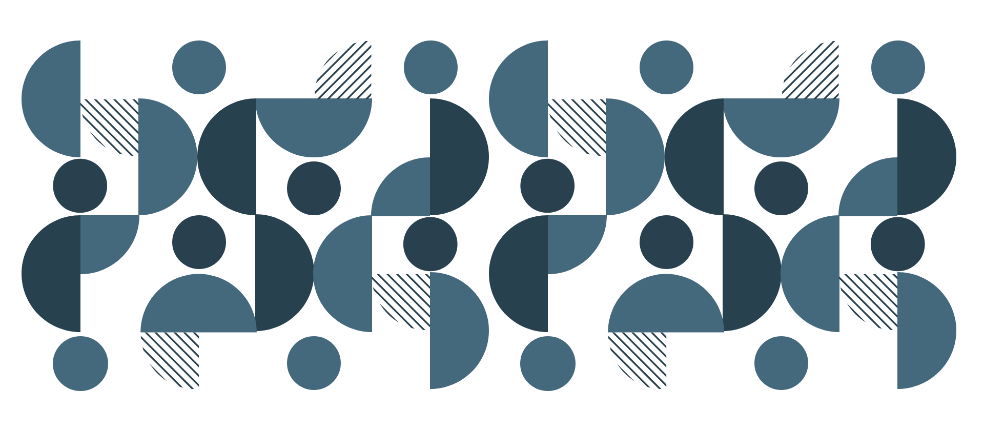 Abstract collection of circles, half, and quarter circles relating to the dot in the Commission logo. Elements are one of two blue colours or striped blue.