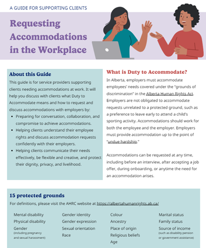 Page one of requesting accommodations in the workplace tool